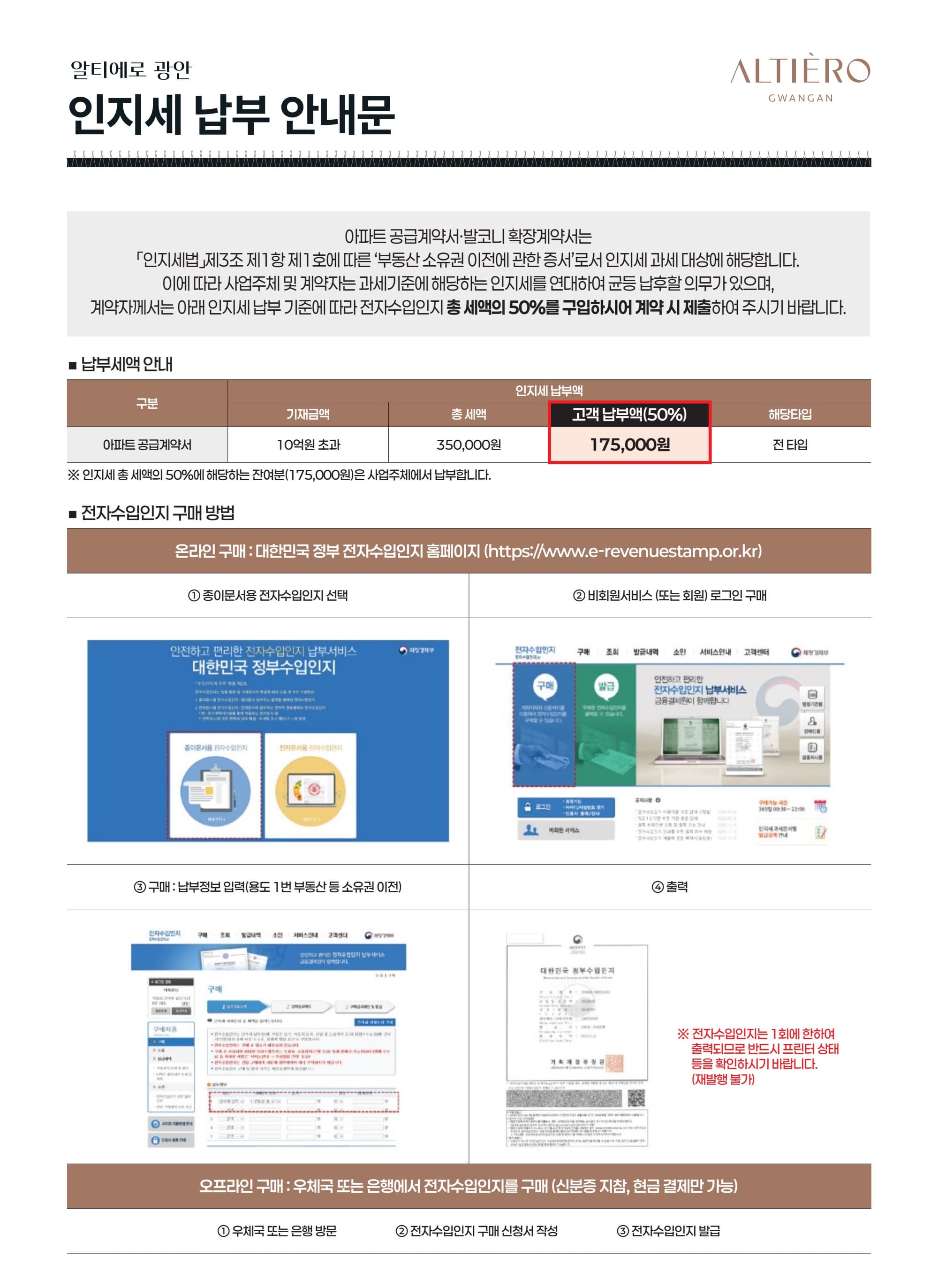 광안 알티에로 인지세 납부안내